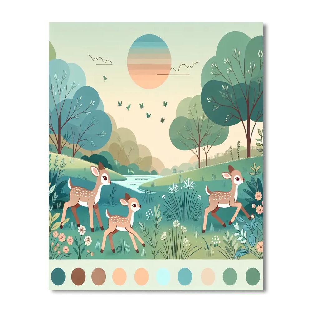 Frolicking Fawn Meadows Painting Number Kit