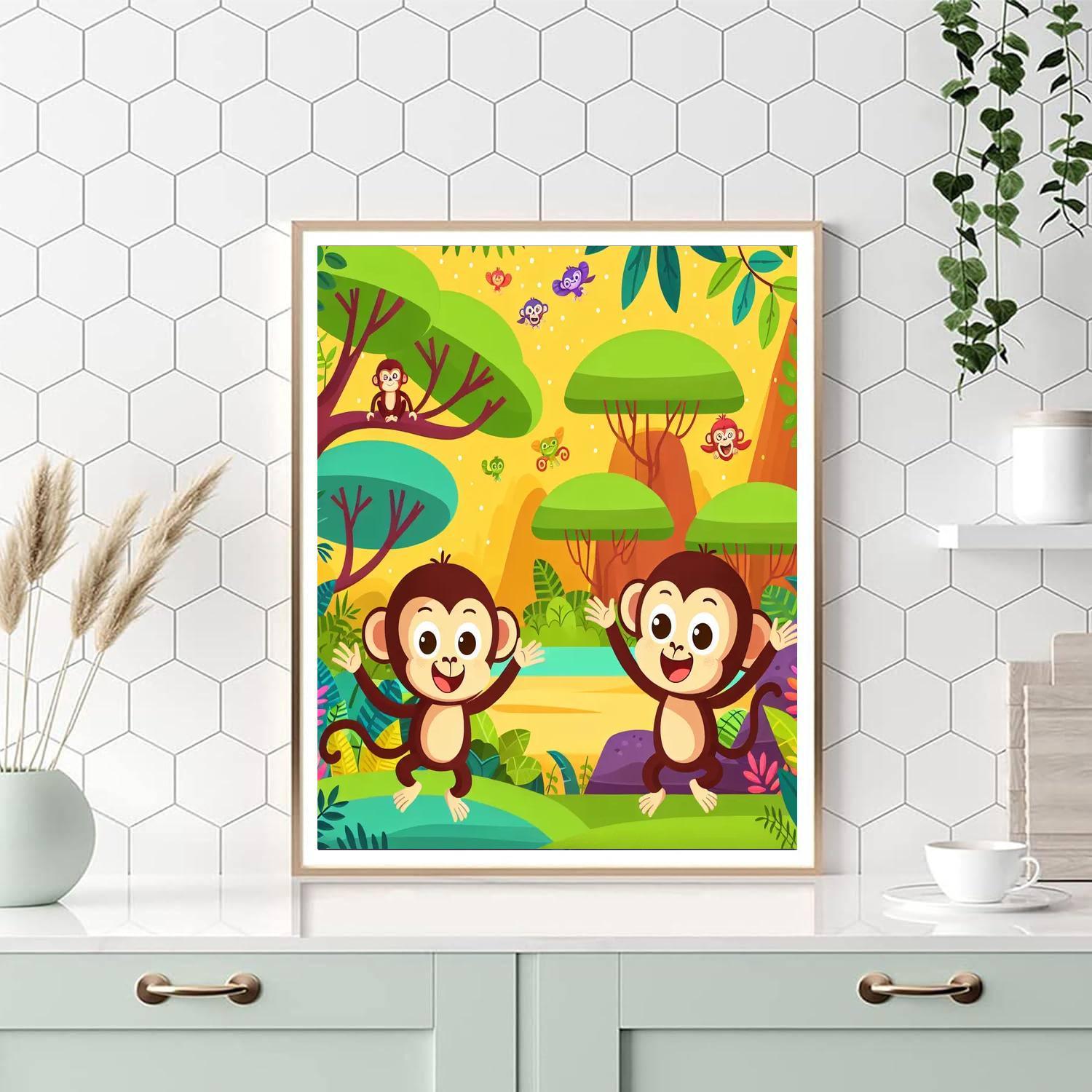 Jungle Adventure With Monkeys Paint By Numbers Art