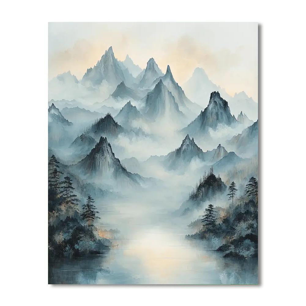 Zhao Mengfu Inspired Echoes Of Tranquil Peaks  Paint By Number