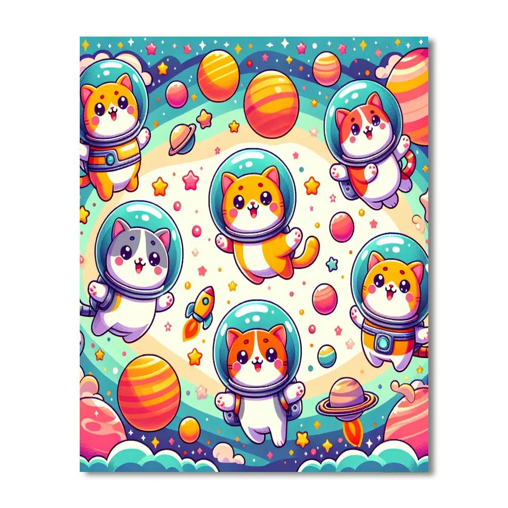 Giggling Space Cats Paint By Numbers Art