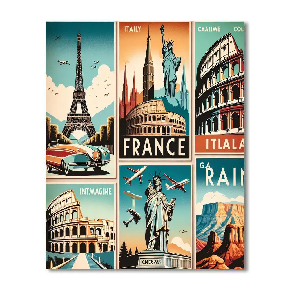 Vintage Travel Poster Collection Paint By Numbers Art