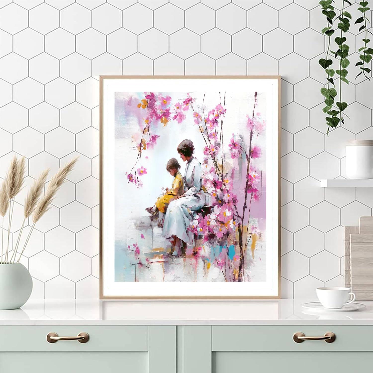 Mother And Child Under Cherry Blossoms Paint By Number