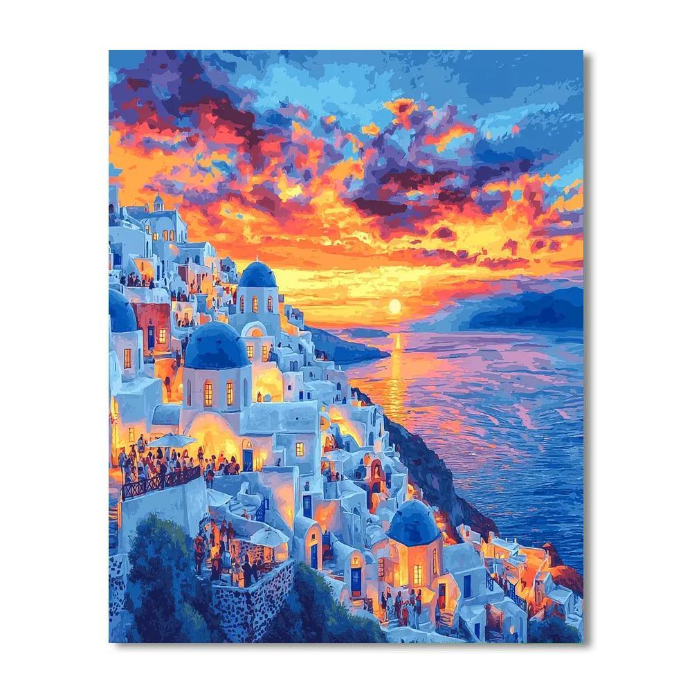 Santorini's Sunset At Oia Painting Number Kit