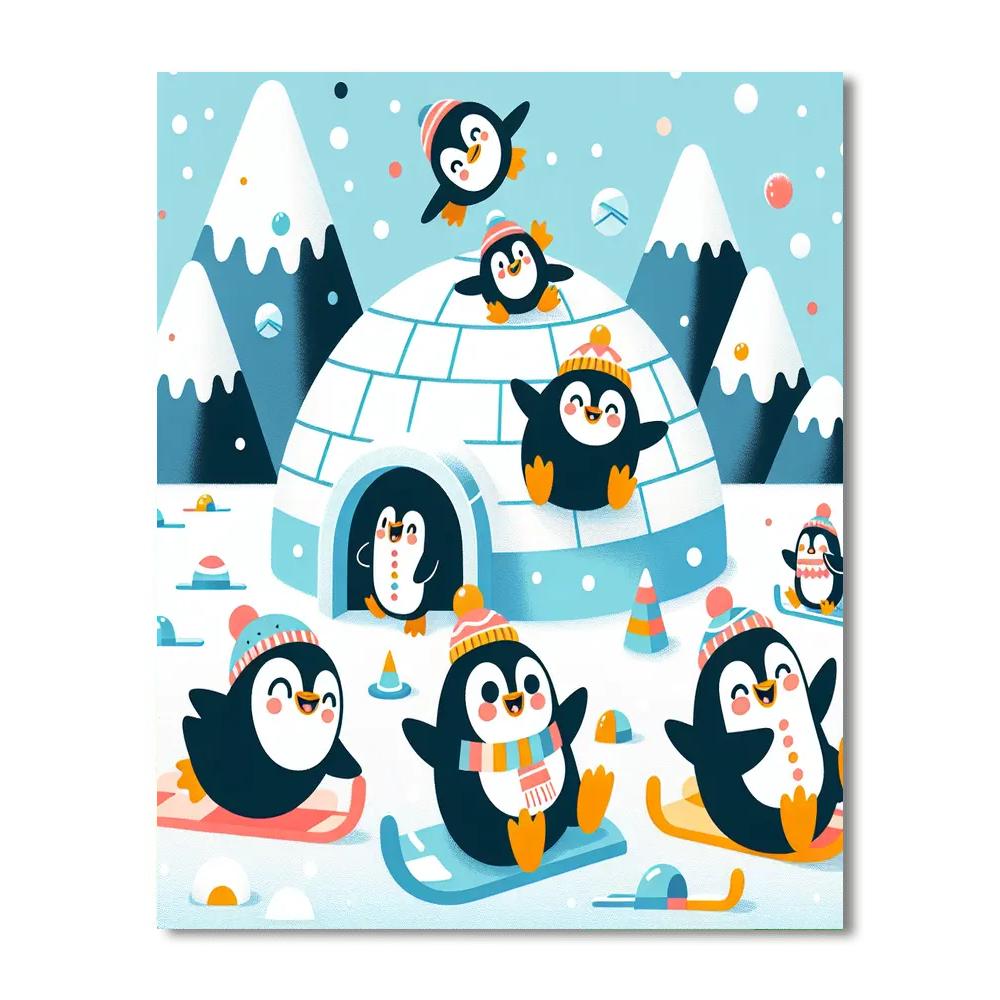 Playful Penguin Igloo Painting By Numbers Kit
