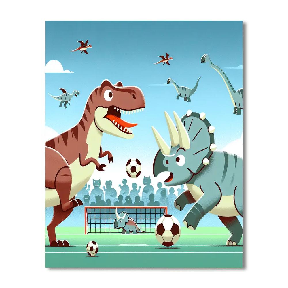 Dinosaur Soccer Showdown Paint By Numbers Art