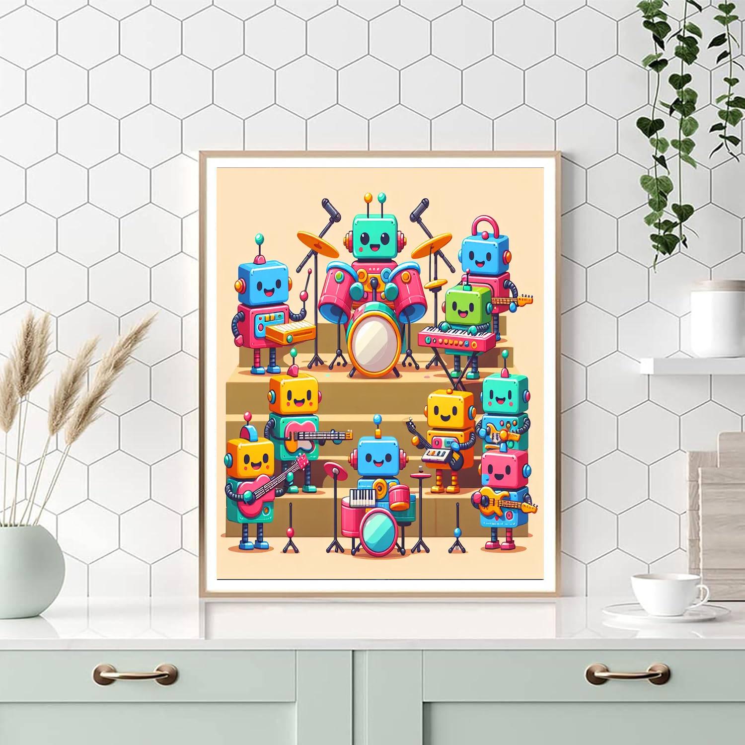 Cheerful Robot Band Paint By Numbers Art