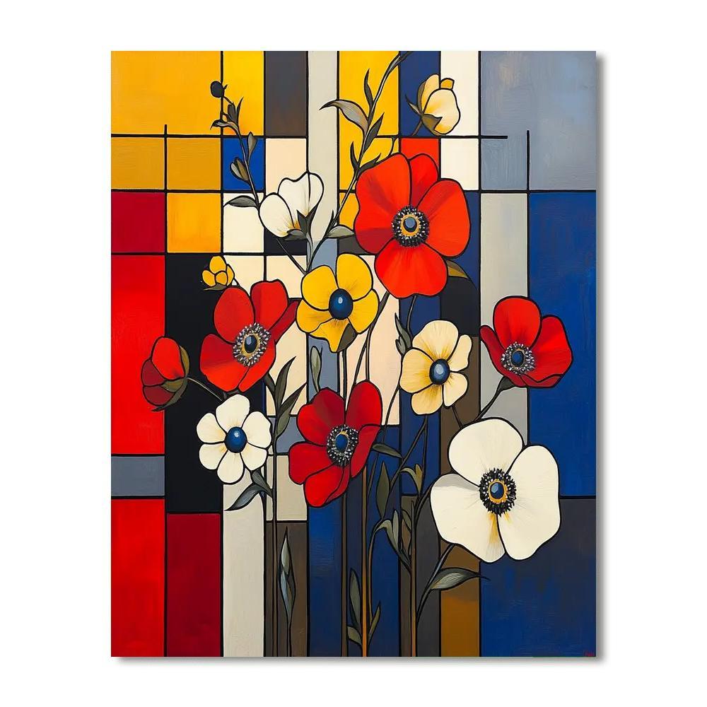 Piet Mondrian Inspired Dreamy Blooms  DIY Paint By Numbers