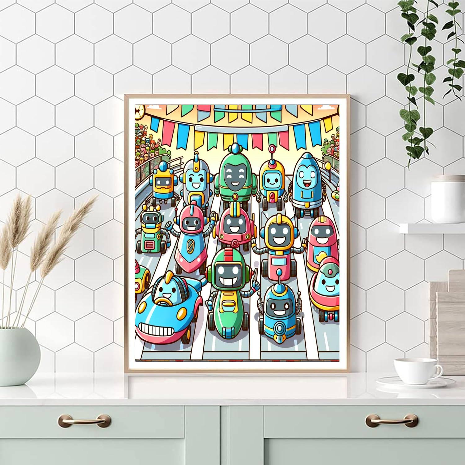 Energetic Robot Race Numbered Painting Kits