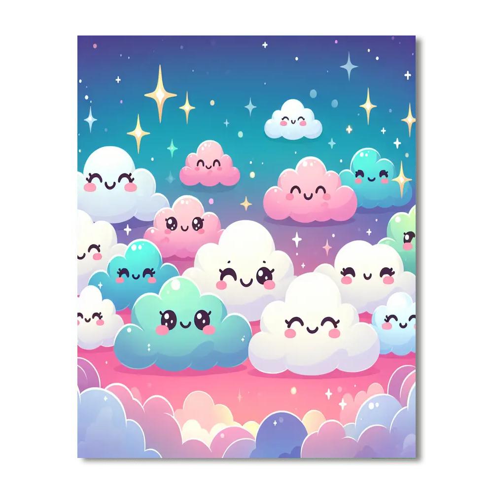 Whimsical Clouds And Stars Paint By Color