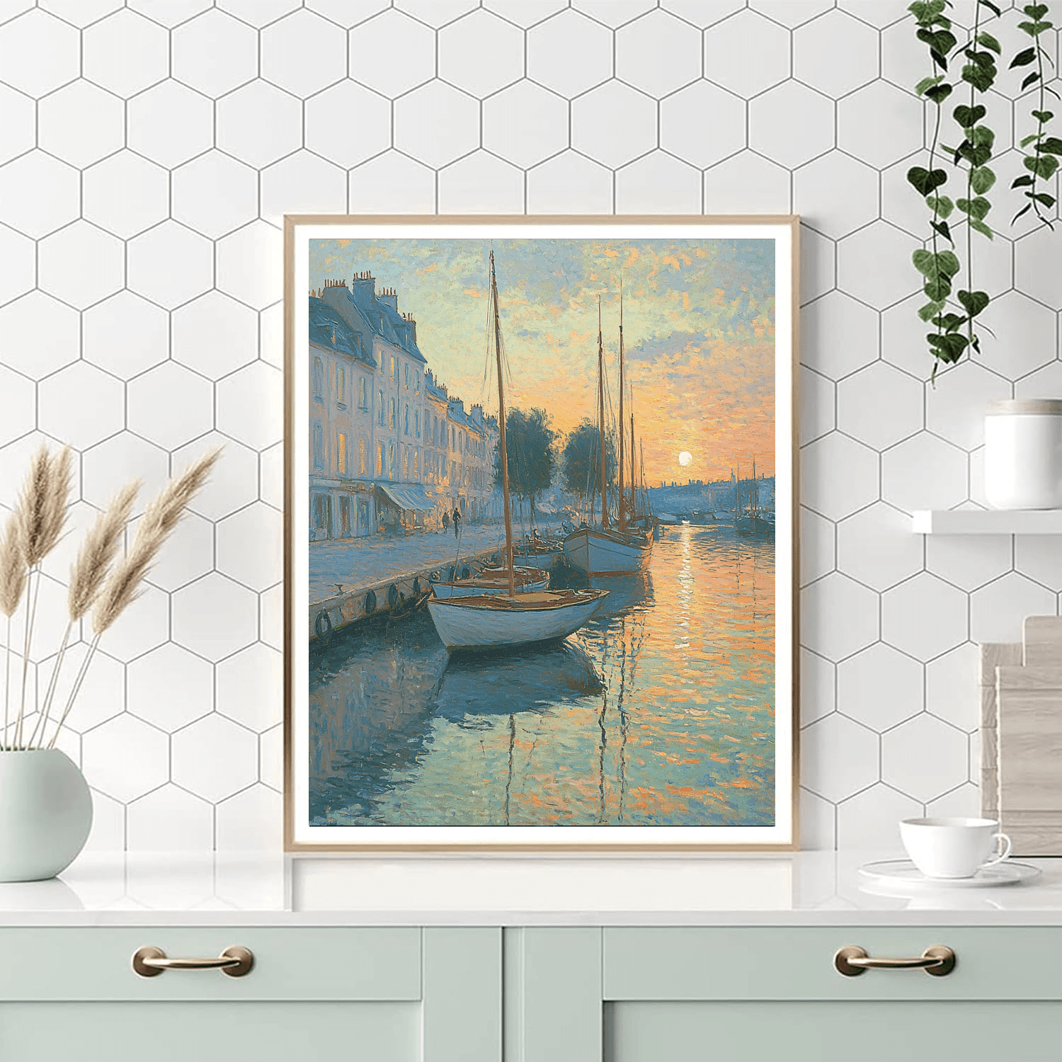 Claude Monet Inspired Monet's Tranquil Harbor  Paint By Numbers Art