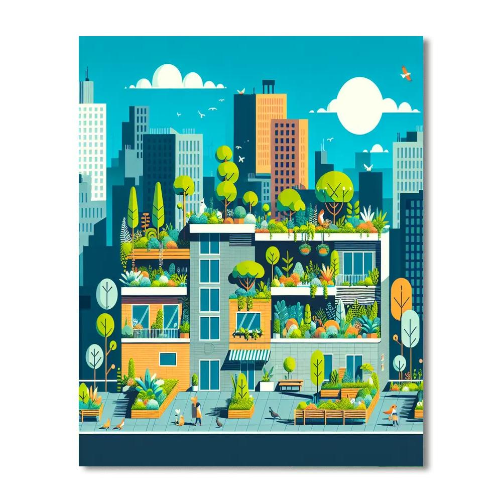 Cityscape Rooftop Garden Paint By Number