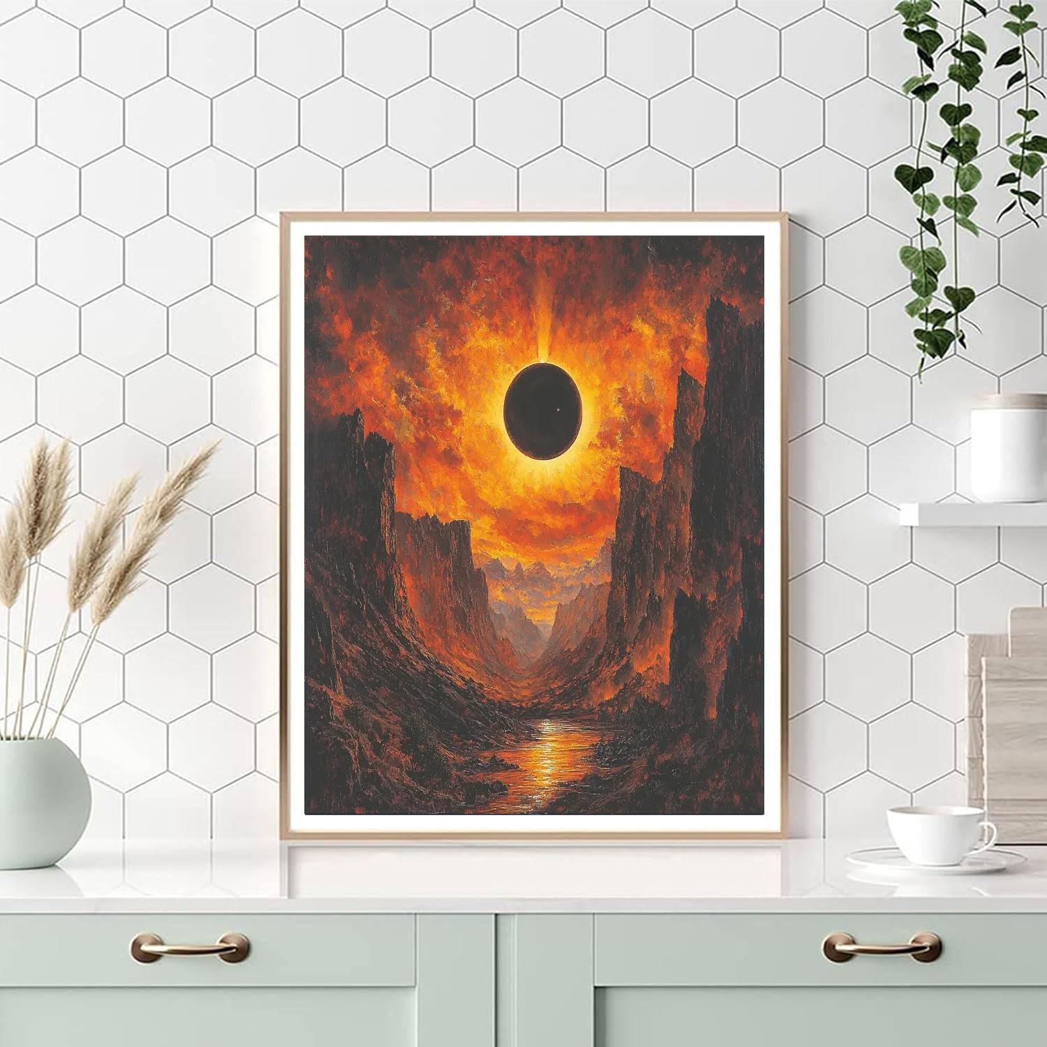 Thomas Moran Inspired Eclipse Over Mountains  Number Painting