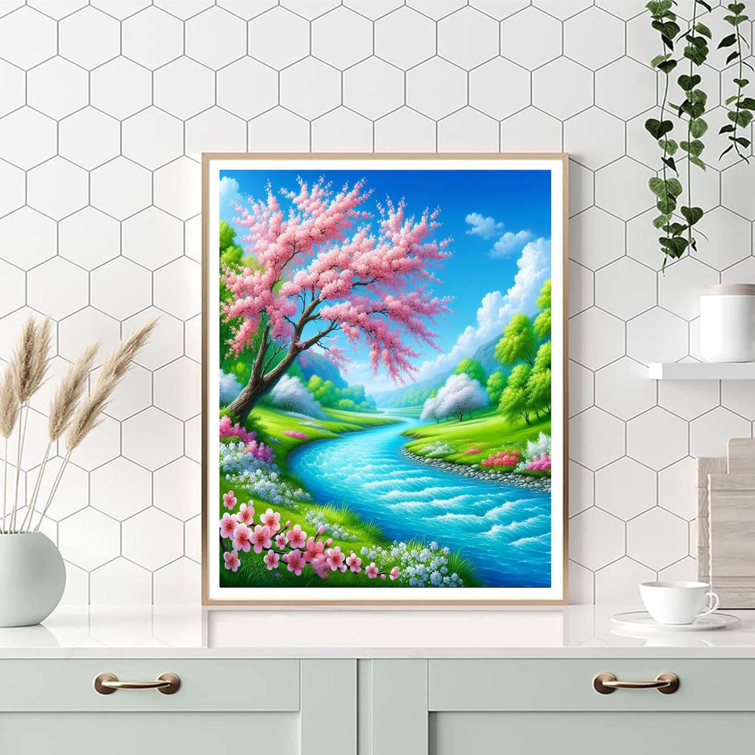 Riverside Blossoms In Spring Painting By Numbers Kit