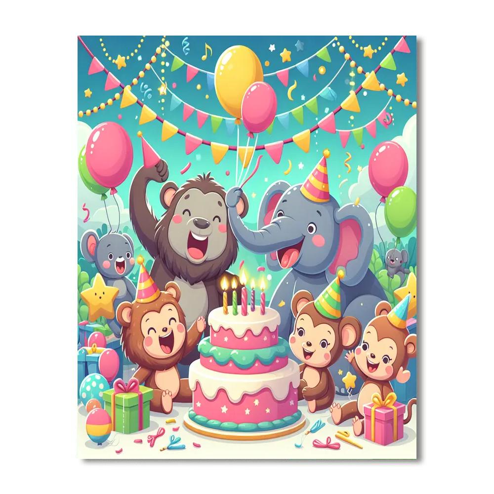 Playful Animal Party Paint By Numbers Art