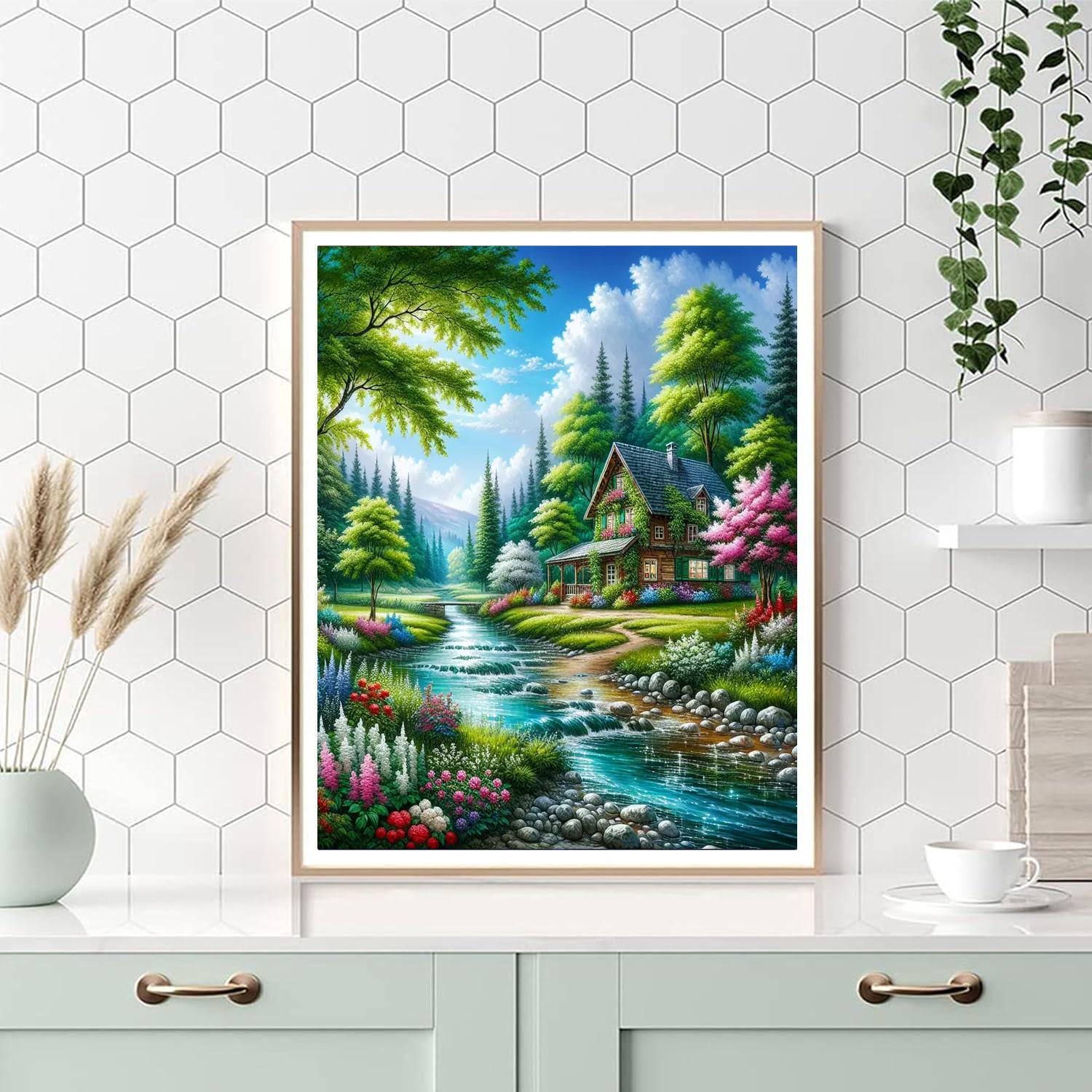 Charming Riverside Cottage Paint By Numbers Art