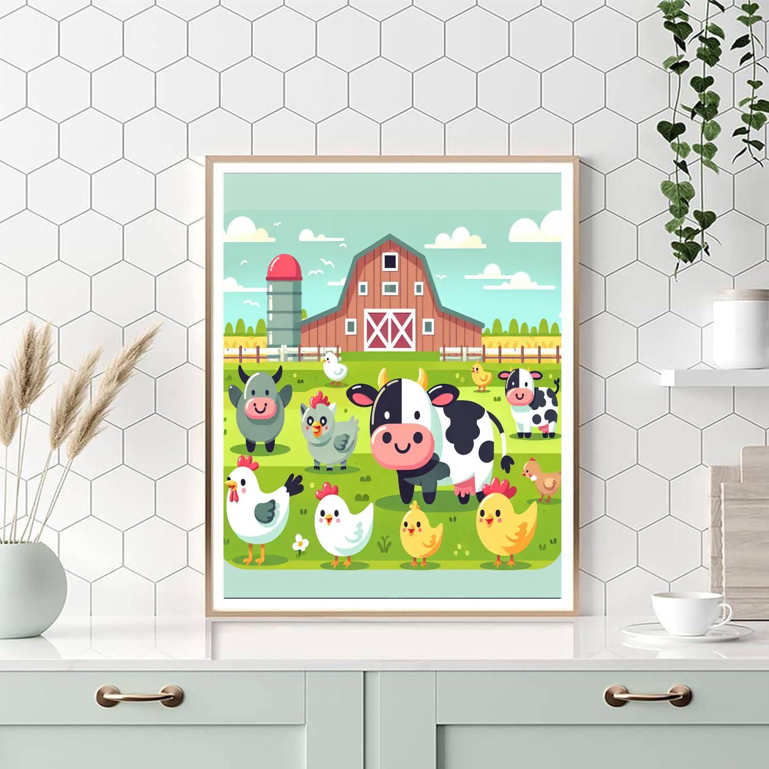 Energetic Farmyard Fun Paint By Numbers Art