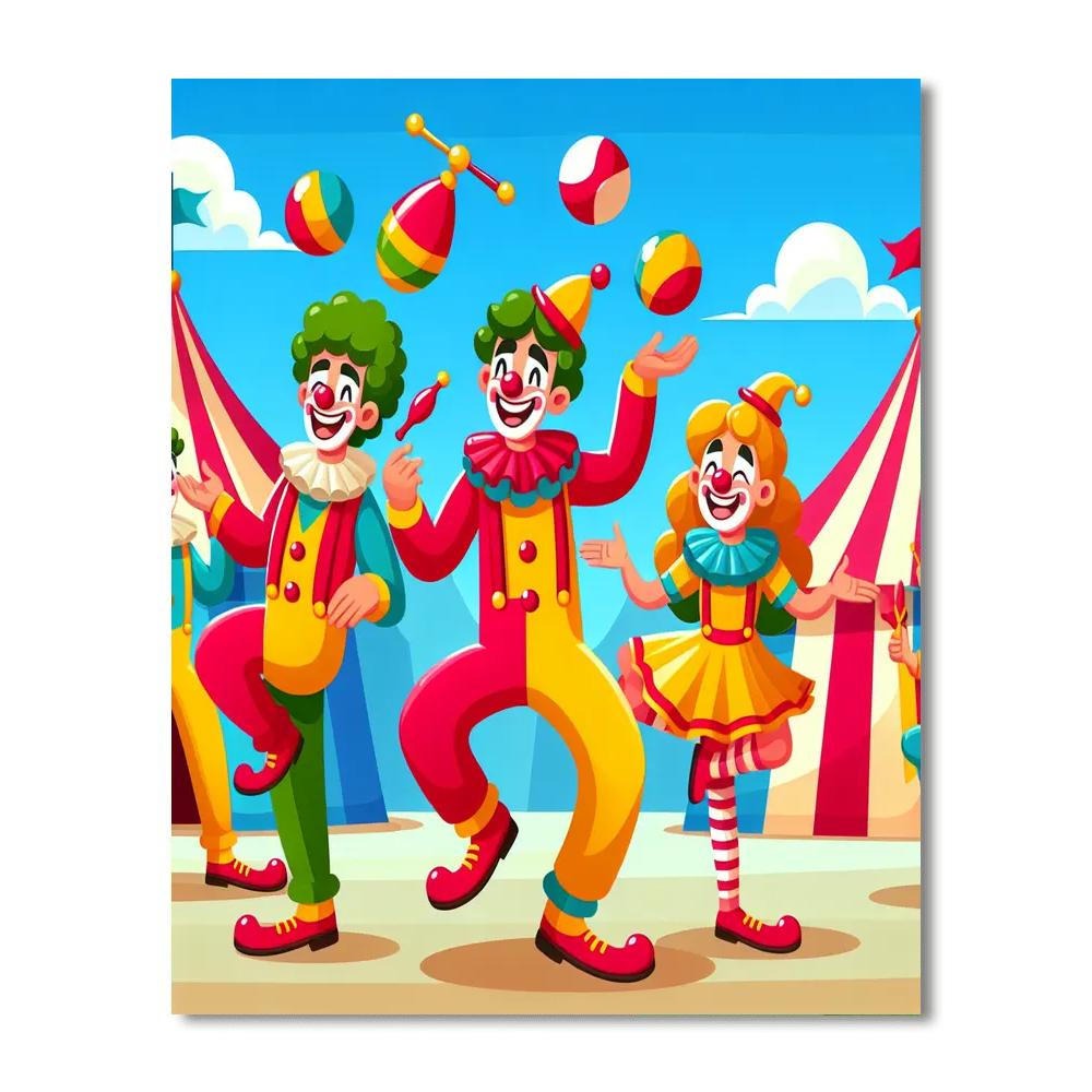 Circus Of Colorful Clowns Painting Number Kit