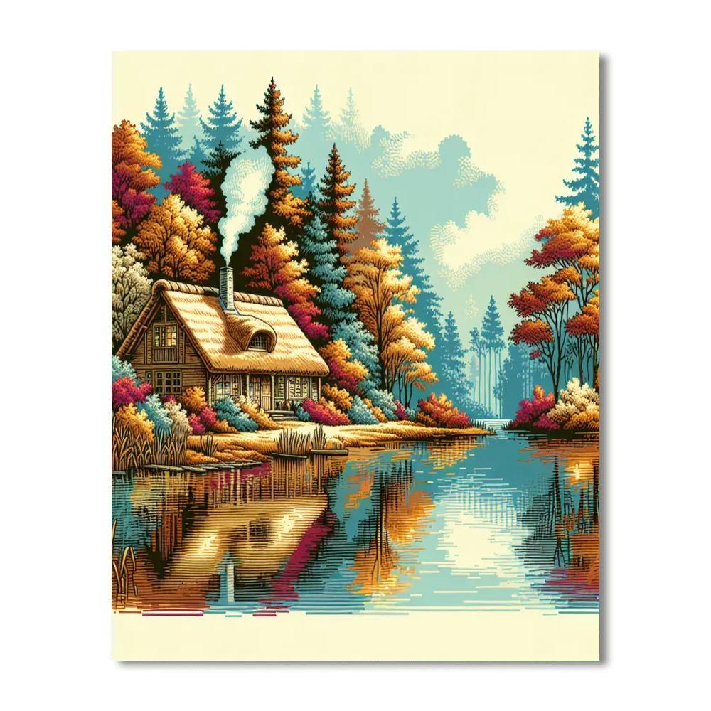 Cottage By The Lake DIY Paint By Numbers