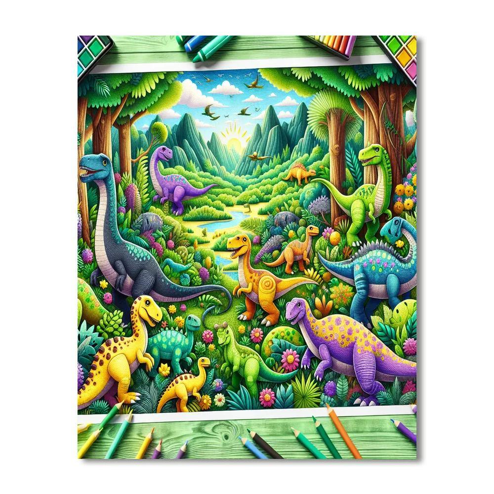 Adventurous Dinosaur Quest Paint By Numbers Art