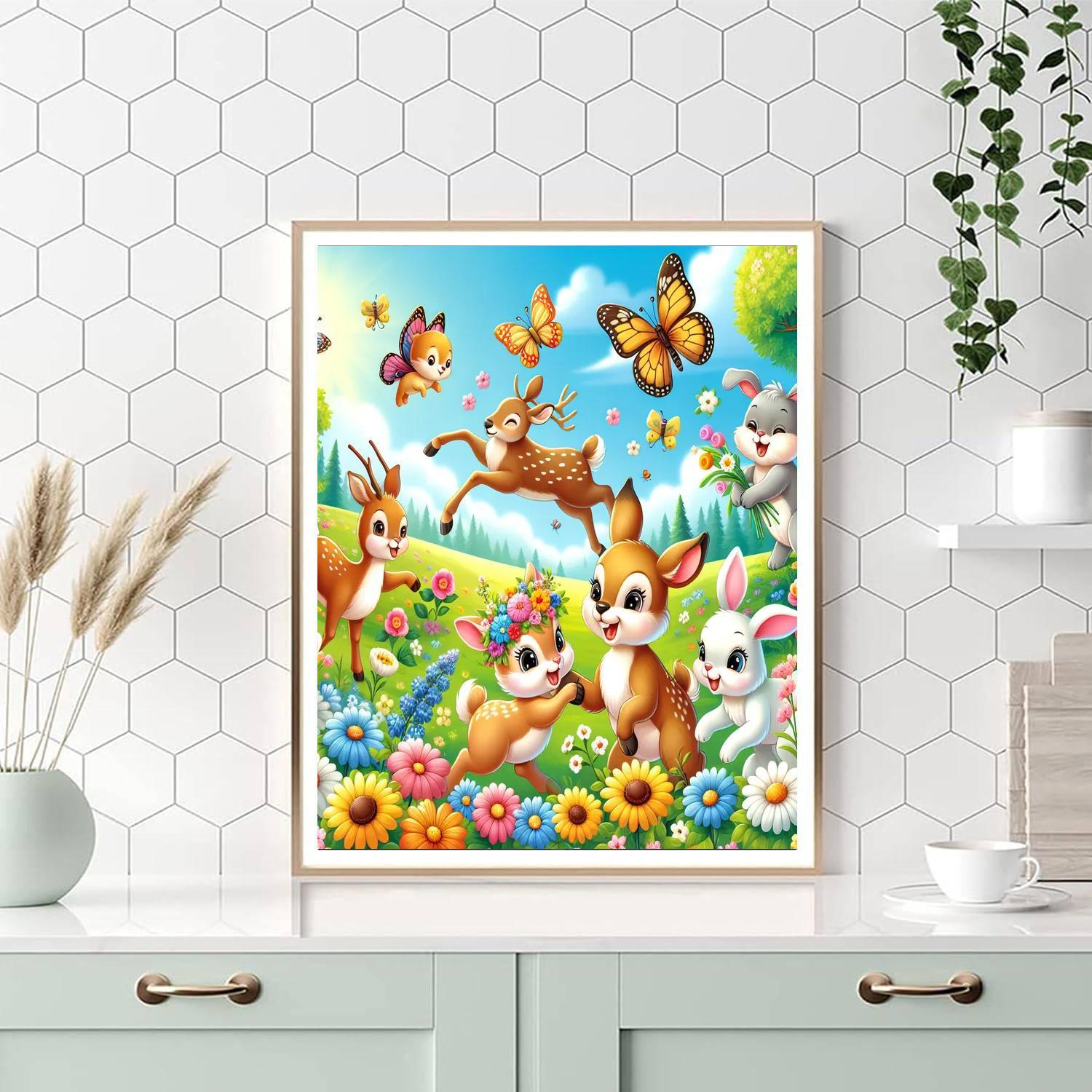 Dancing Animals In The Meadow Painting Number Kit