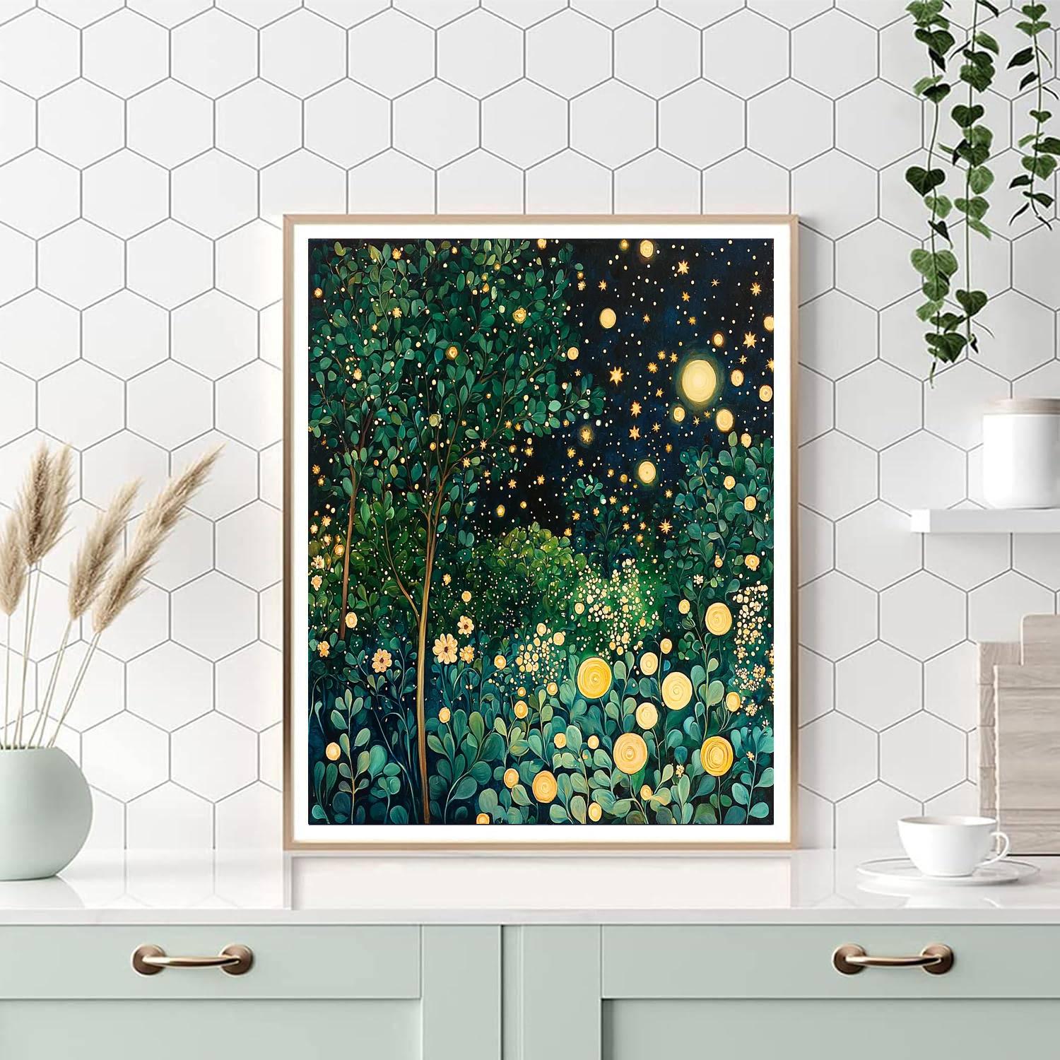 Gustav Klimt Inspired Starlit Garden Retreat  Number Painting