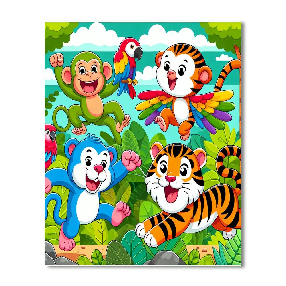 Bouncing Jungle Animals Painting By Numbers Kit
