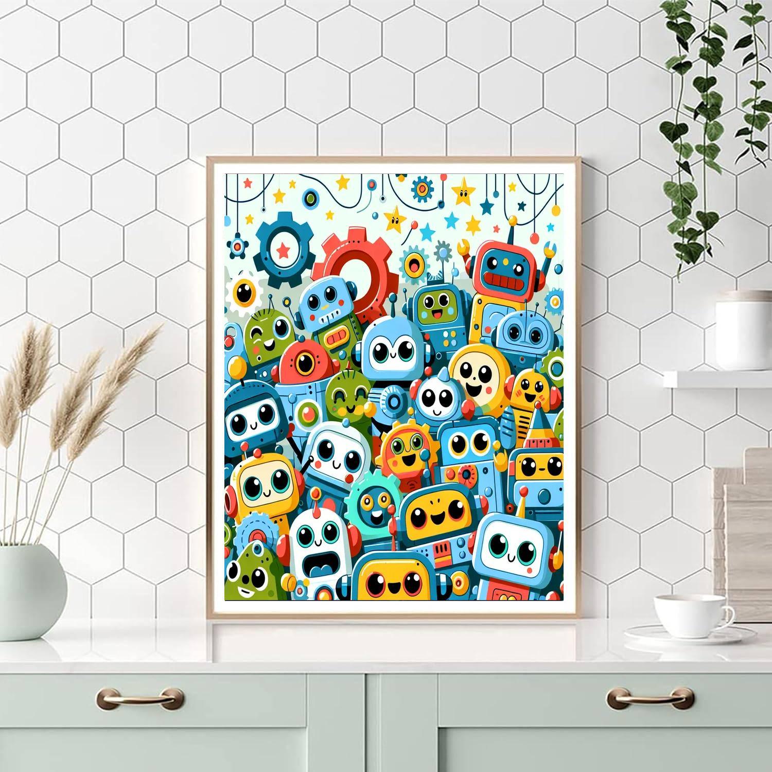 Friendly Robot Buddies Paint By Numbers Art