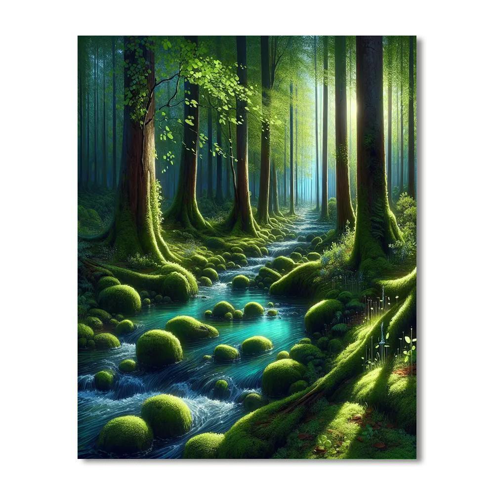 Gentle Stream In The Forest Painting Number Kit