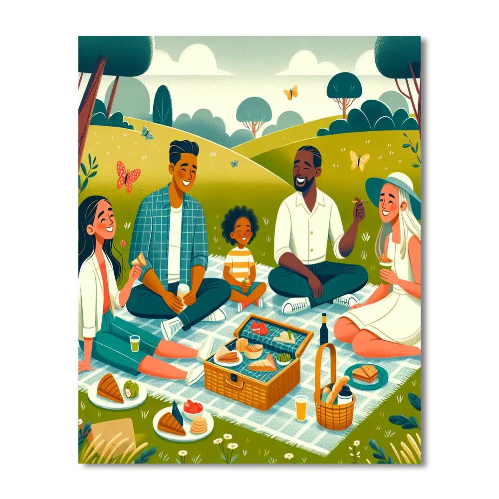 Peaceful Meadow Picnic Painting Number Kit