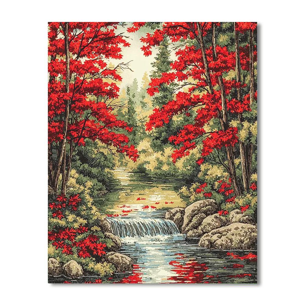 Utagawa Hiroshige Inspired Serenity Of The Crimson Maples  Number Painting