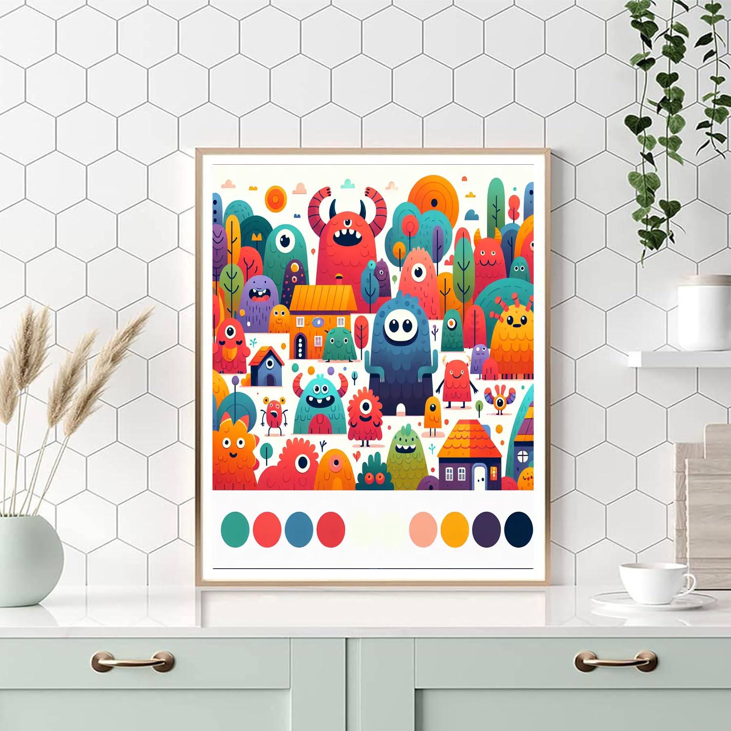 Friendly Monster Village Paint By Numbers
