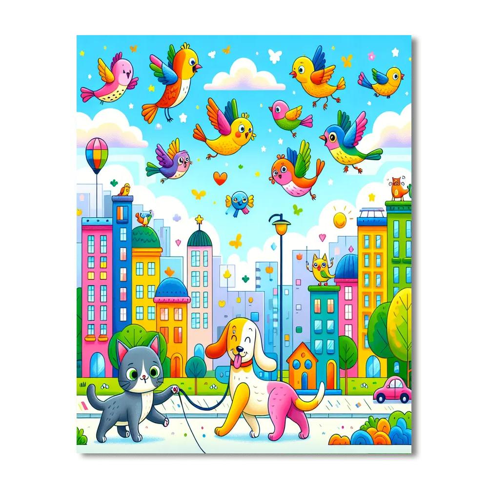 Animal Adventures In The City Number Painting