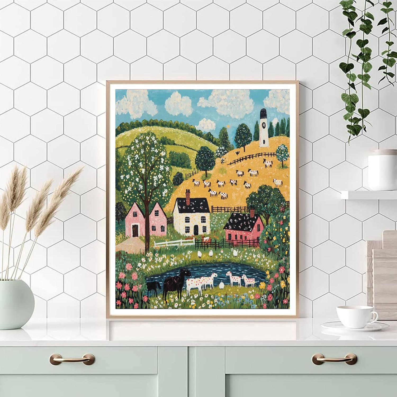 L.S. Lowry Inspired Joyful Pastel Farmyard  Paint By Numbers