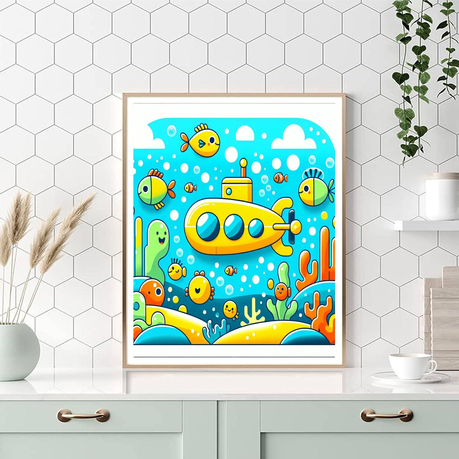 Underwater Submarine Safari Number Painting