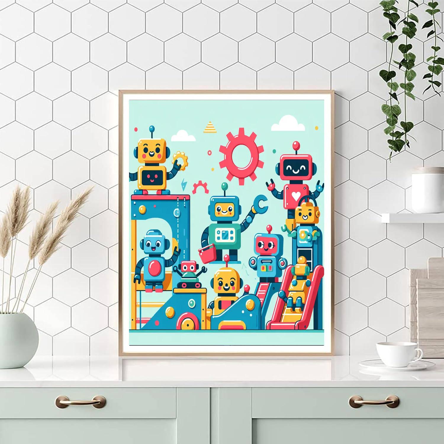Jolly Robots' Mechanical Playground Paint By Numbers Kits