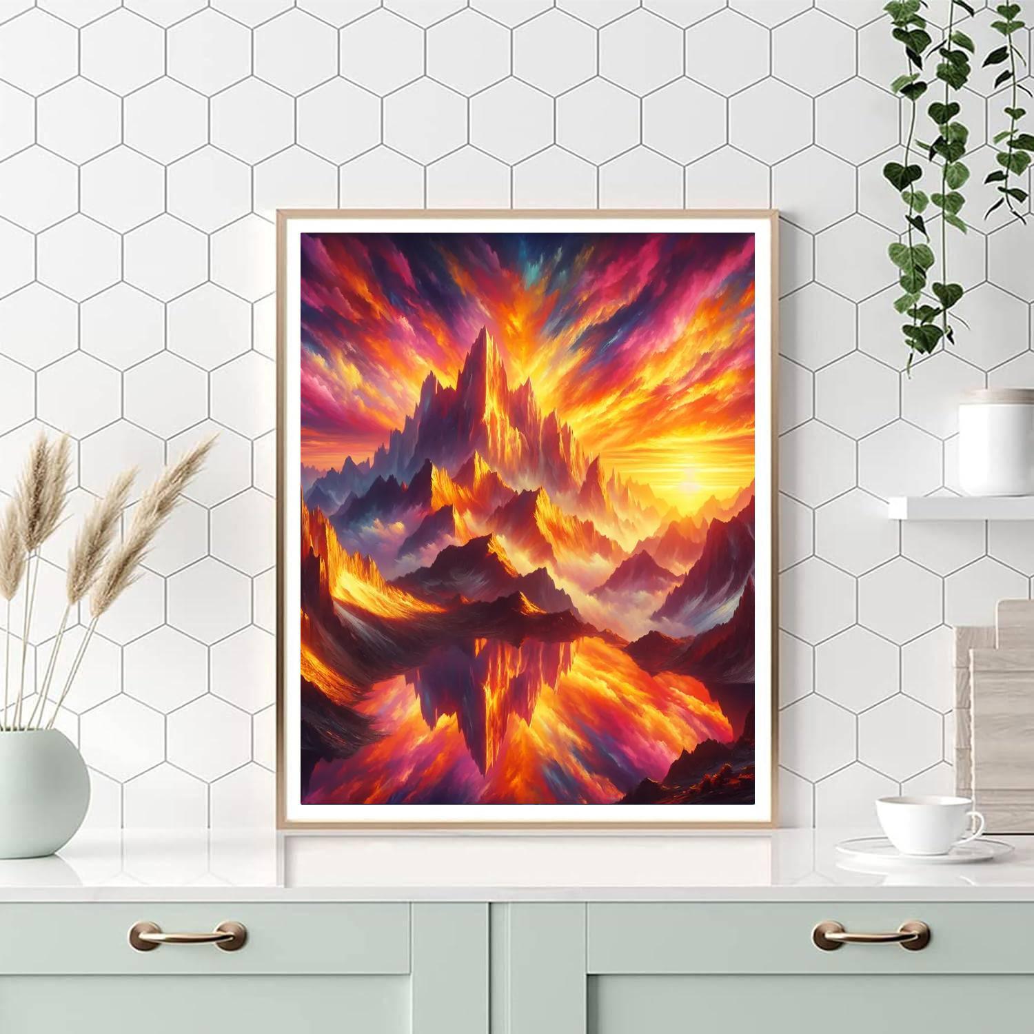 Sunset Over Mountain Peaks Paint By Numbers Art