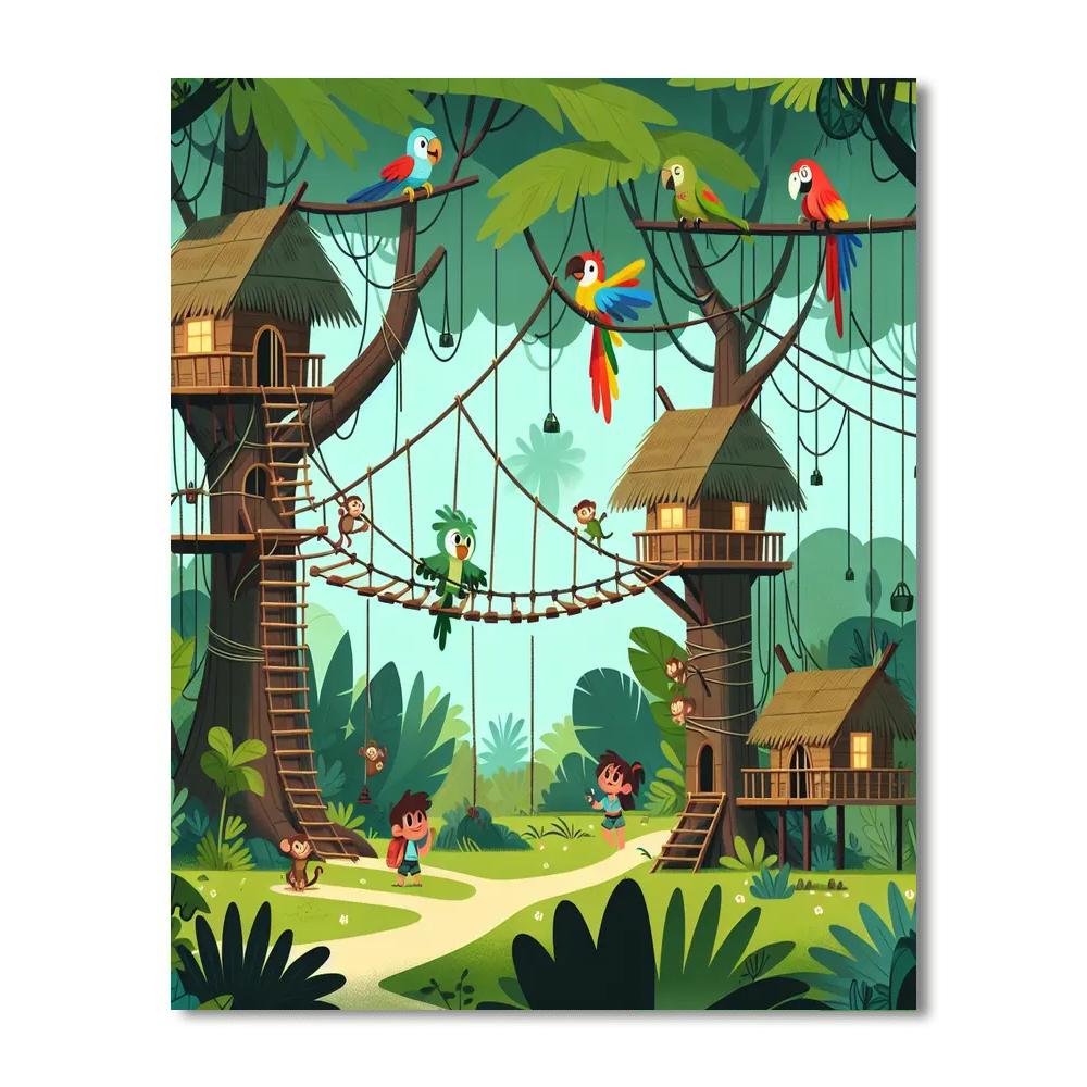 Jungle Treetop Village Paint By Numbers Art