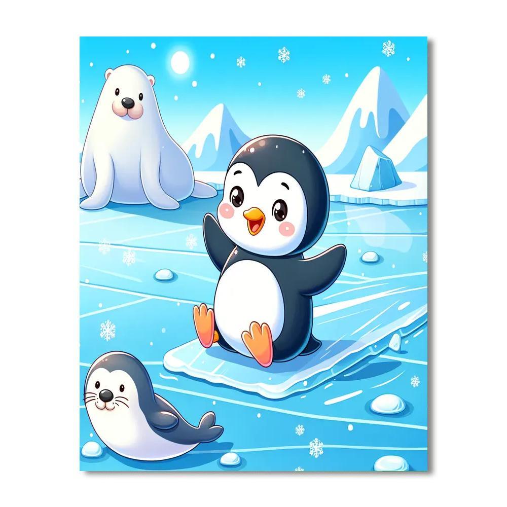 Playful Polar Animals Painting Number Kit
