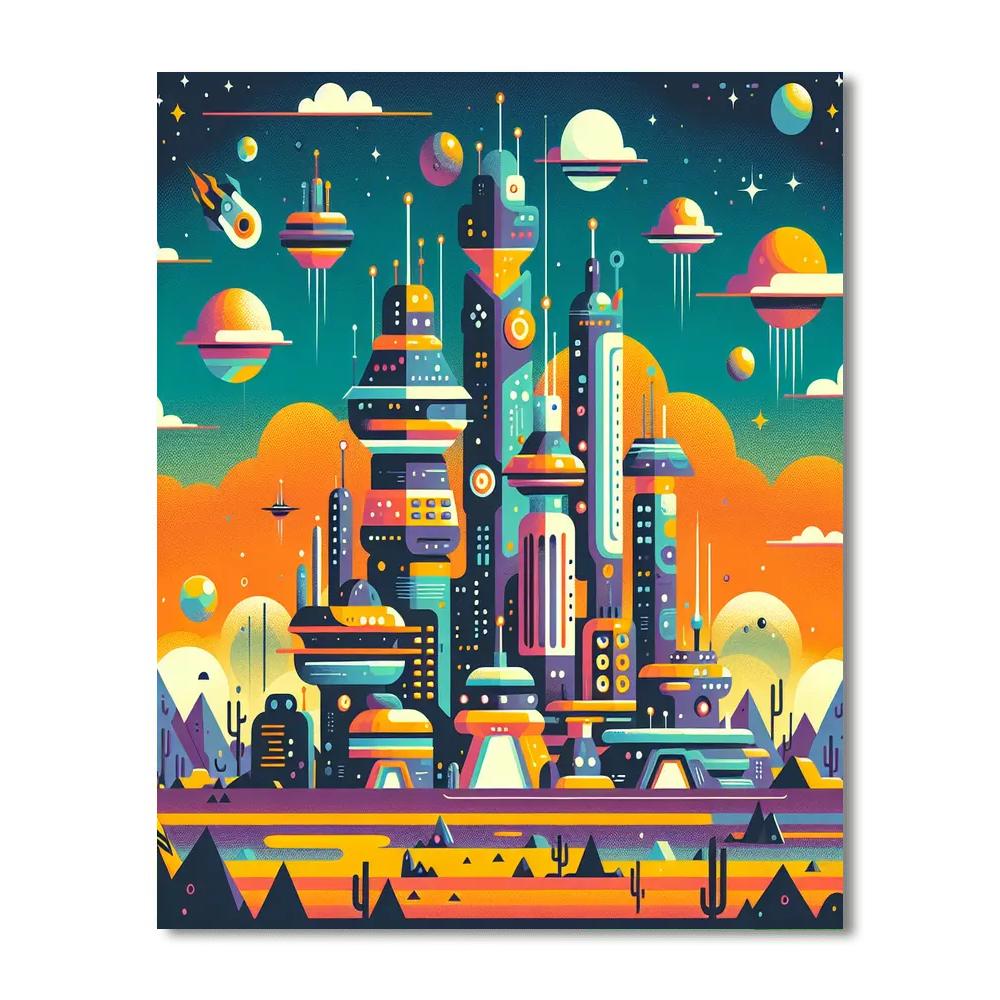 Friendly Space Colony Painting By Numbers Kit
