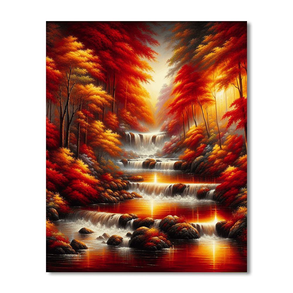 Cascading River In Autumn Painting Number Kit