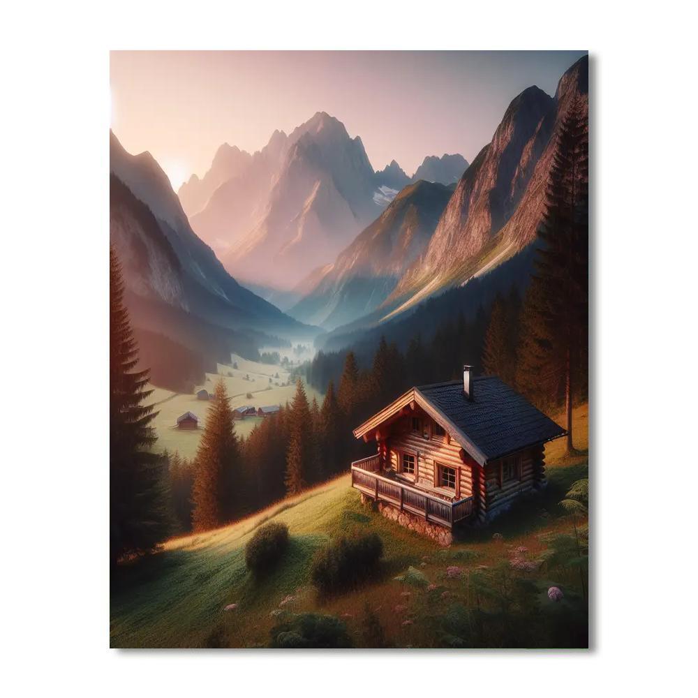 Mountain Retreat At Sunrise Paint By Numbers Art