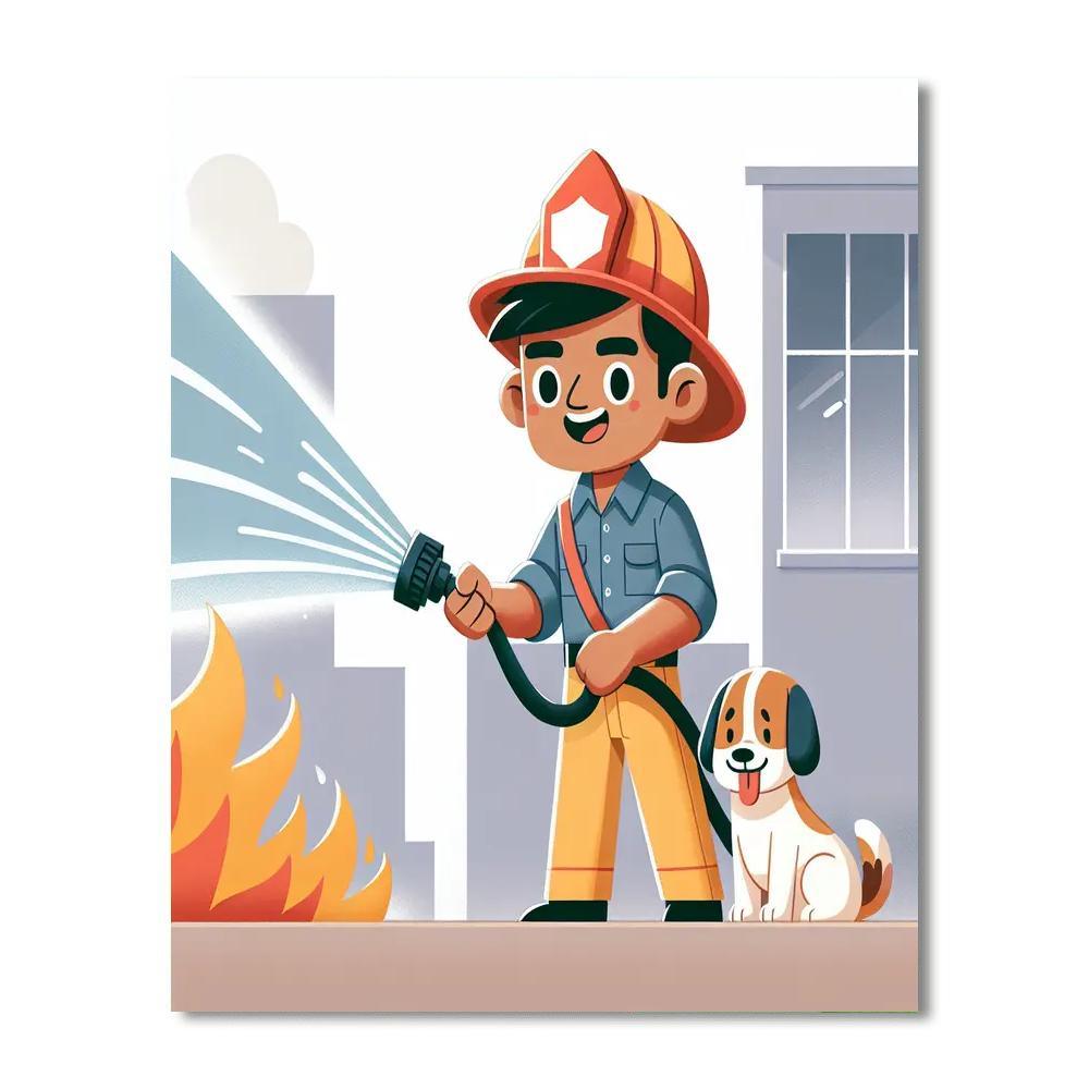 Heroic Firefighter Rescue Number Painting