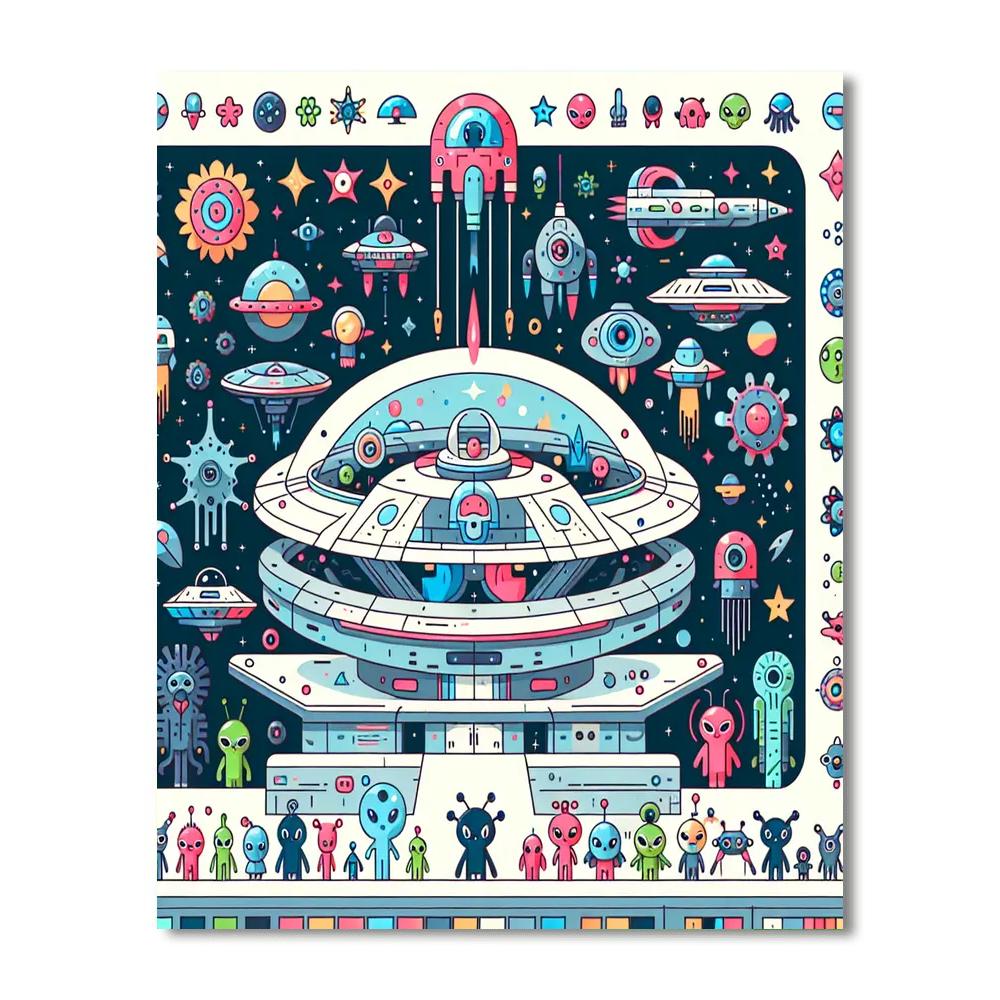 Alien Space Station Number Painting