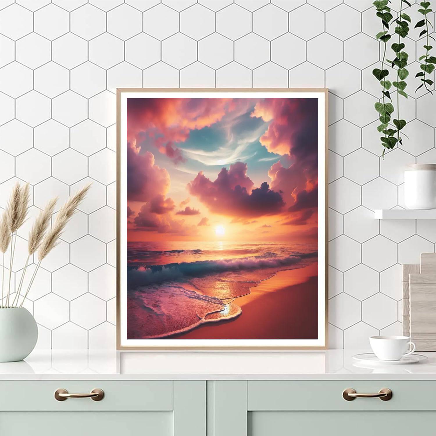 Calming Beach Sunset Number Painting