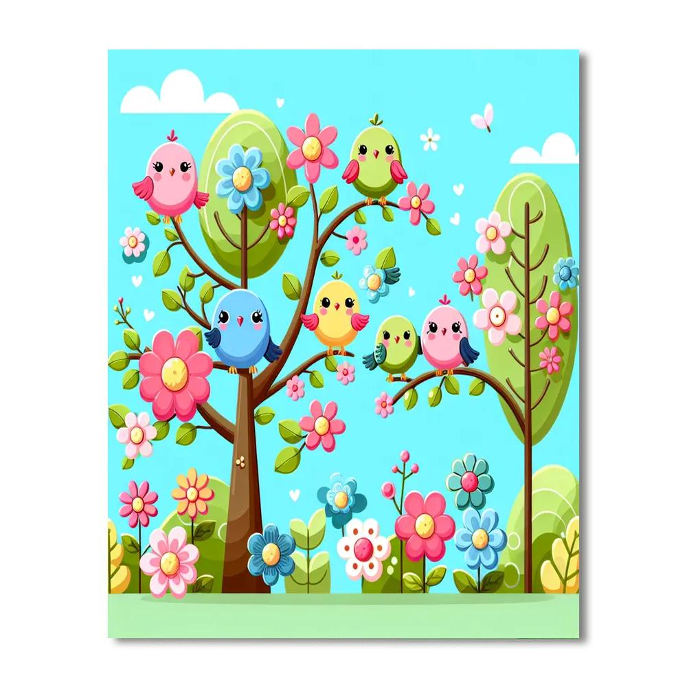 Chirpy Birds In Blossoms Painting Number Kit