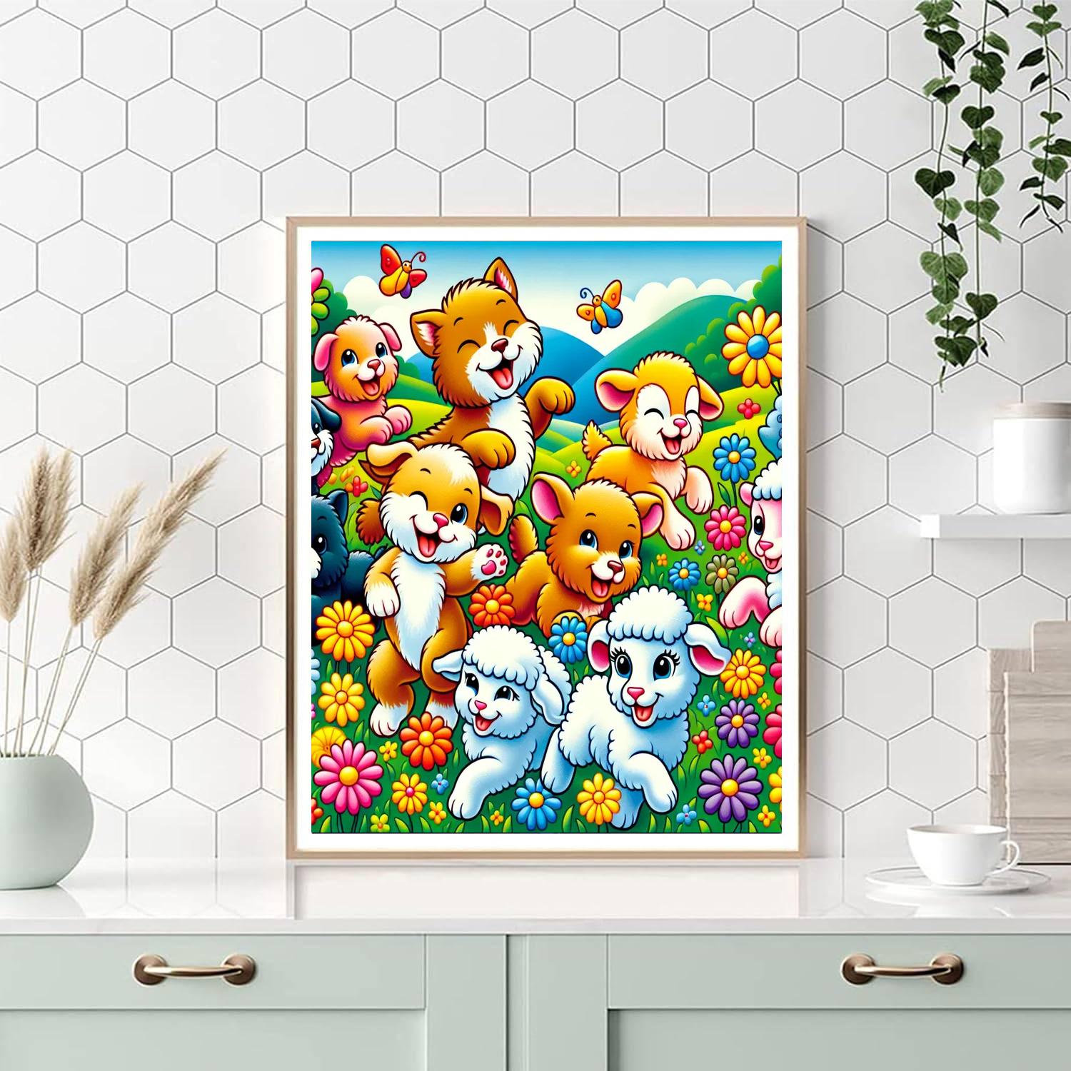 Bouncing Baby Animals Paint By Numbers Art
