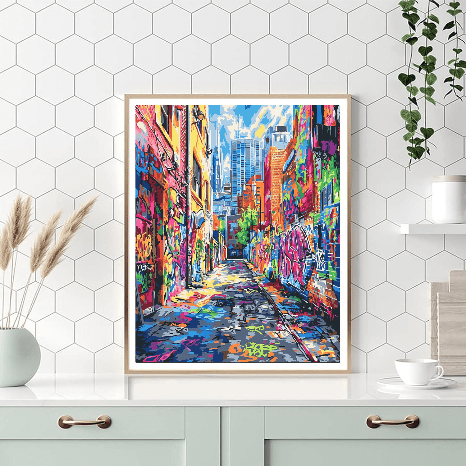 Banksy Inspired Colorful Urban Alleyways  Paint By Numbers