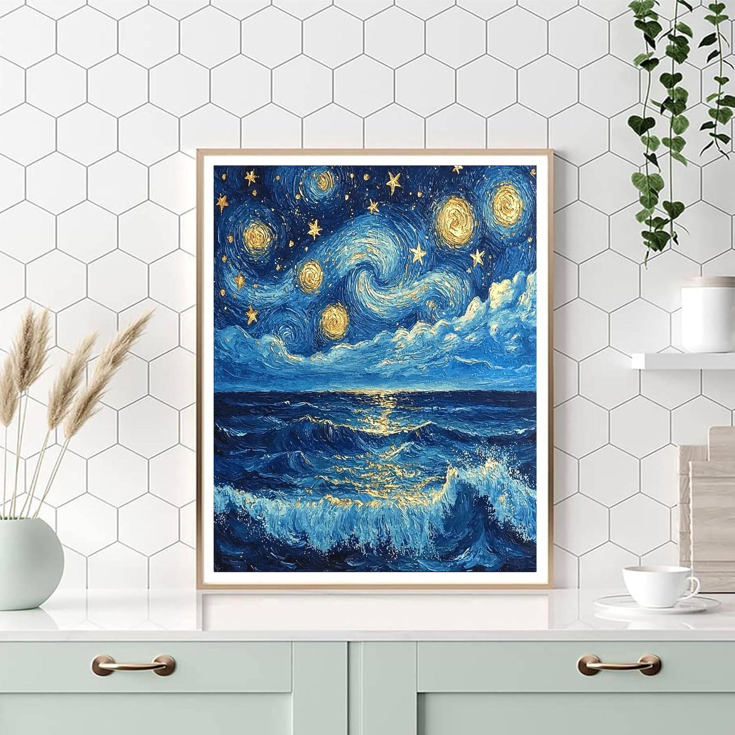 Vincent Van Gogh Inspired Starry Night At The Ocean  Paint By Number