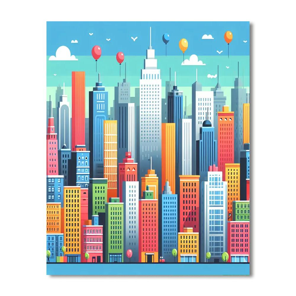 Cheerful City Skyline Painting By Numbers Kit