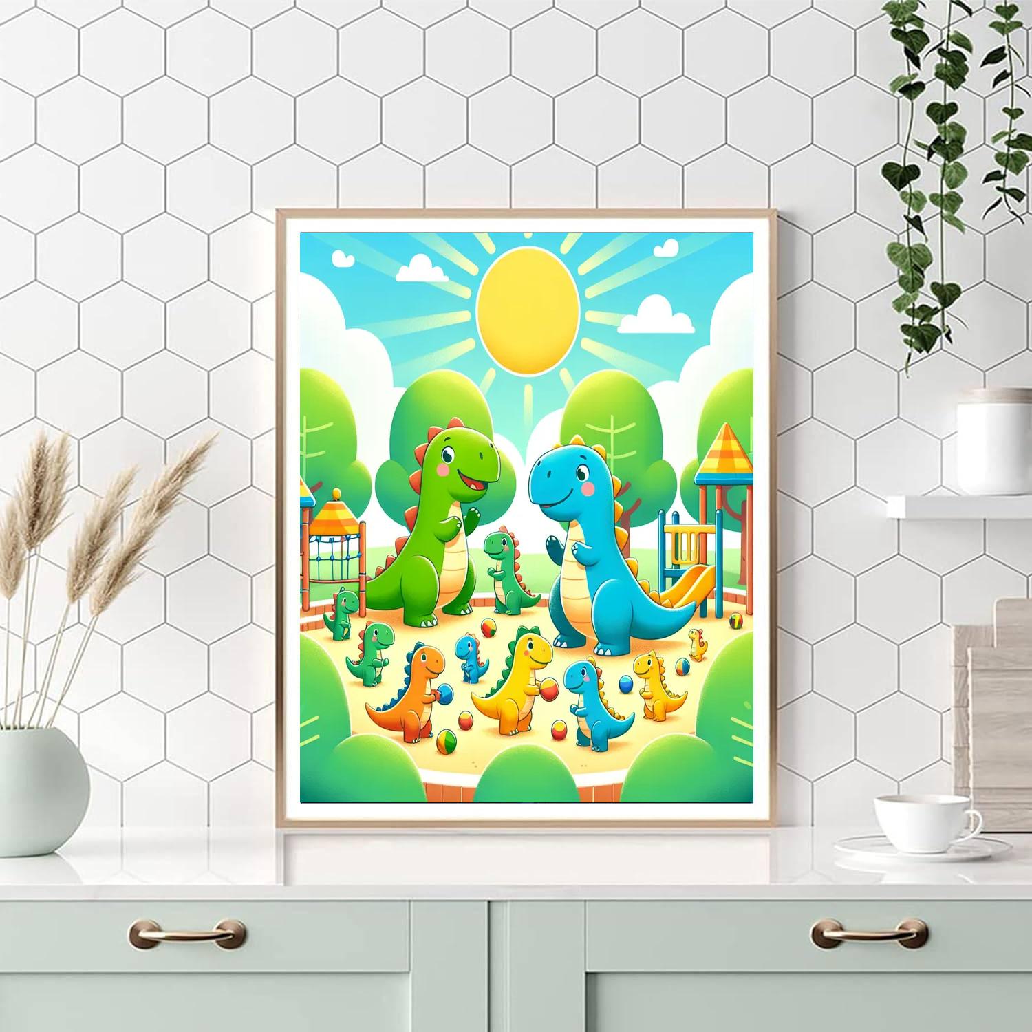 Colorful Dino Playground Paint By Numbers Art
